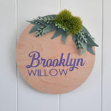 Personalised Sign with foliage - light wood 20cm