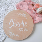Personalised sign with leaves 20cm - Natural