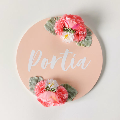 Personalised sign with double florals 20cm